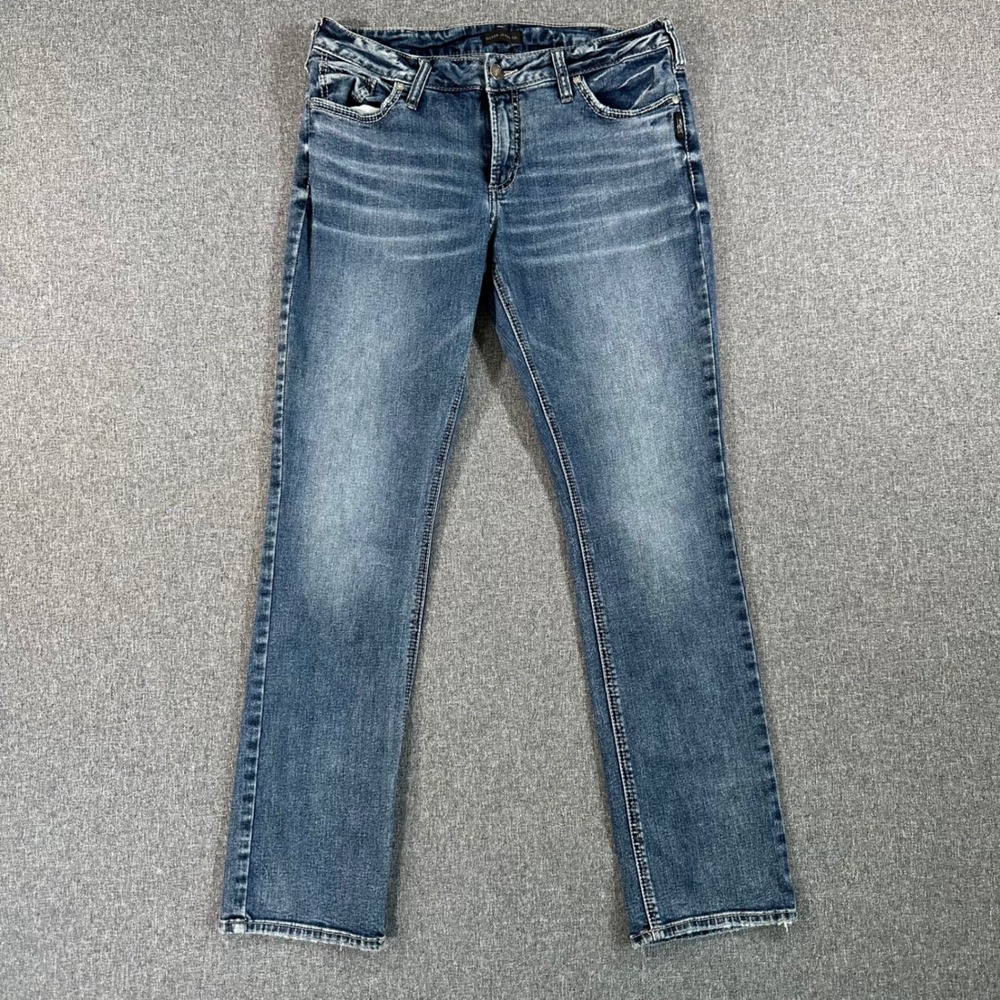 Silver Jeans Co Suki Straight Leg Blue Denim Mid Rise Stretch W33 L32